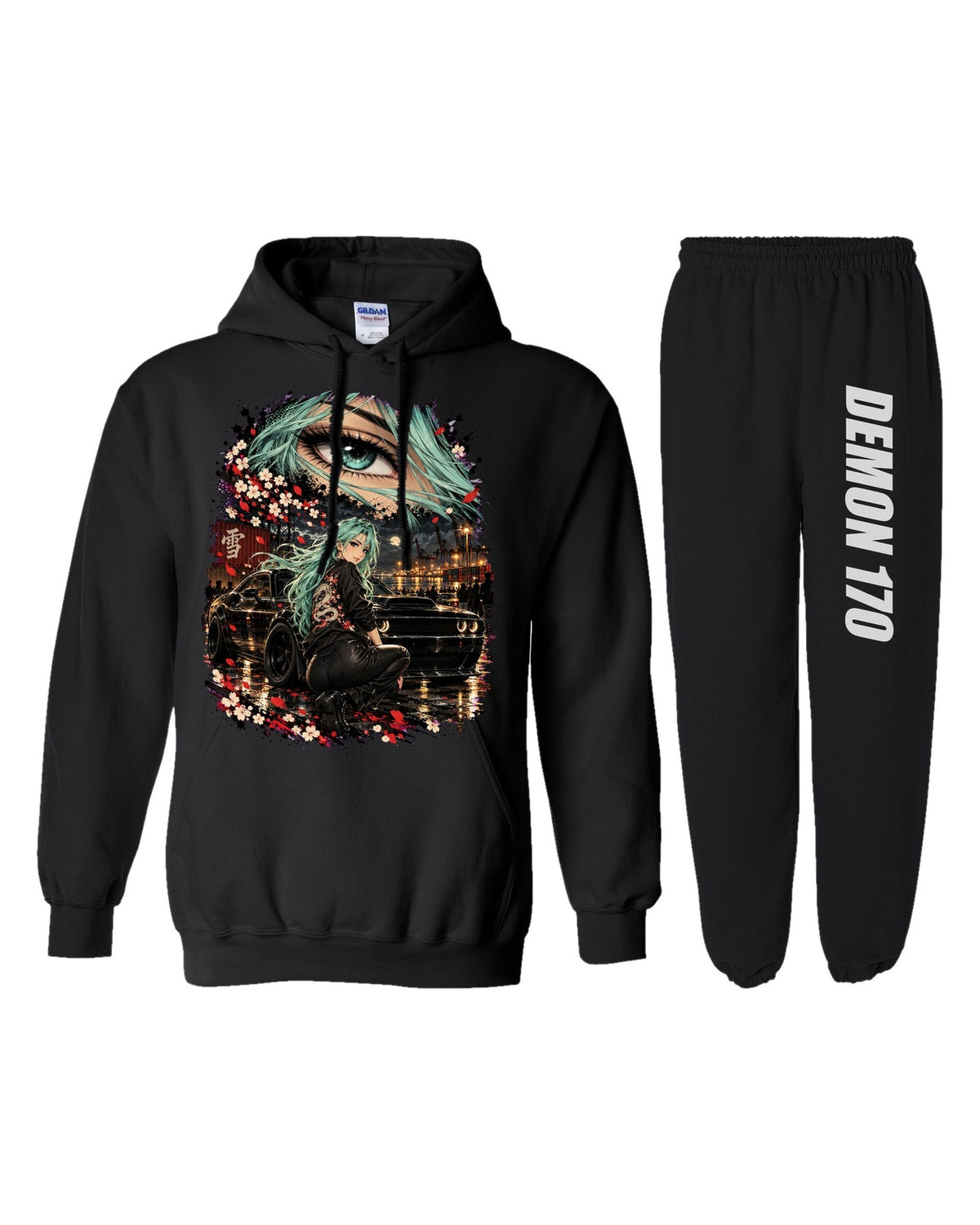 Dodge Demon 170 Anime Girl Hoodie + Jogger Set black hoodie and sweatpants