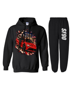 Ferrari SF90 Anime Girl Hoodie + Jogger Set black hoodie and sweatpants