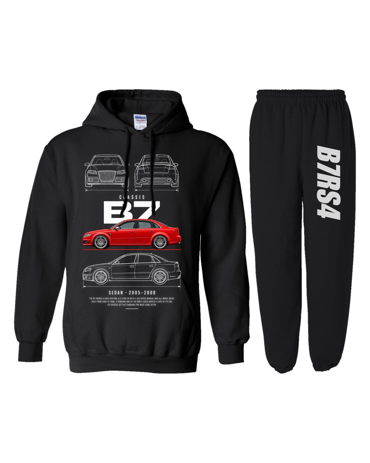 Audi B7RS4 Blueprint Hoodie + Jogger Set black hoodie and sweatpants