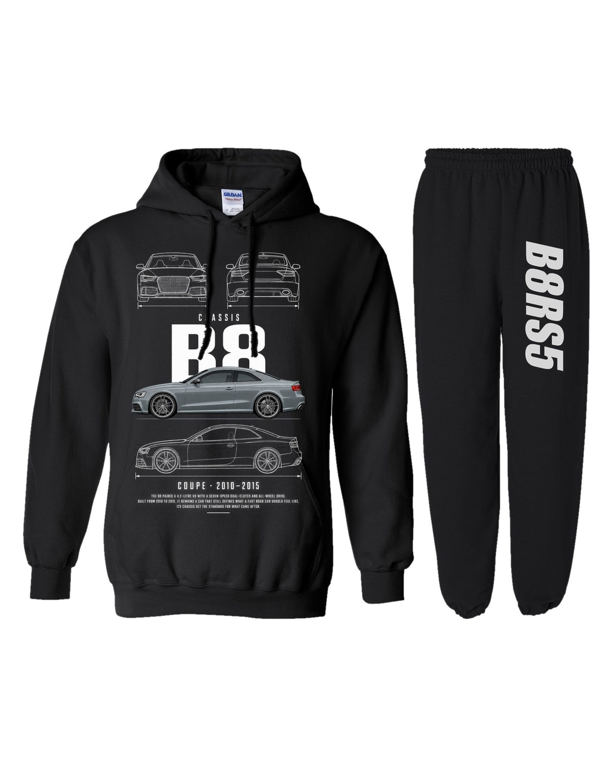 Audi B8RS5 Blueprint Hoodie + Jogger Set black hoodie and sweatpants
