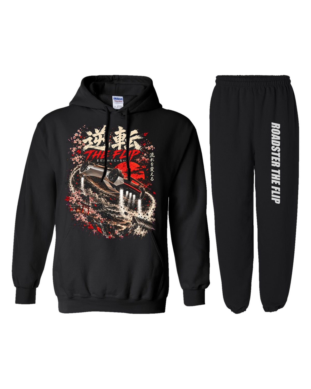 Tesla Roadster The Flip Dream Car Hoodie + Jogger Set black hoodie and sweatpants