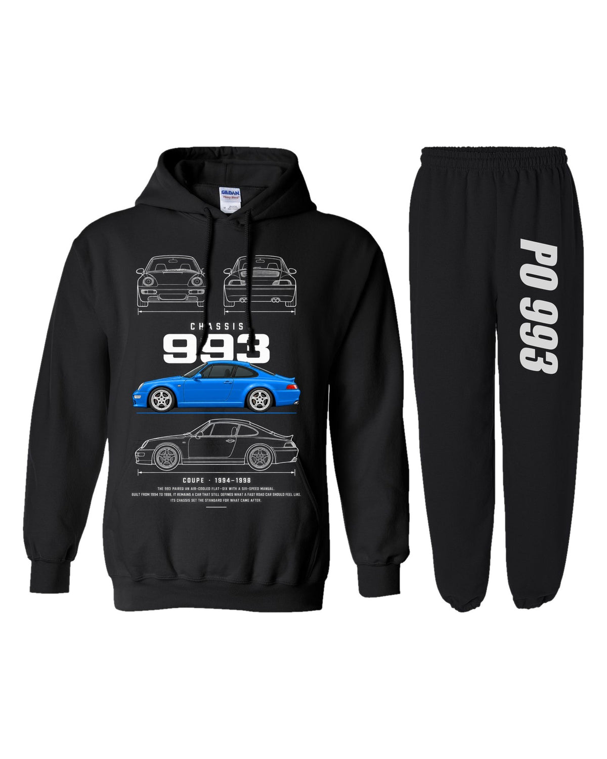 PO 993 Blueprint Hoodie + Jogger Set black hoodie and sweatpants