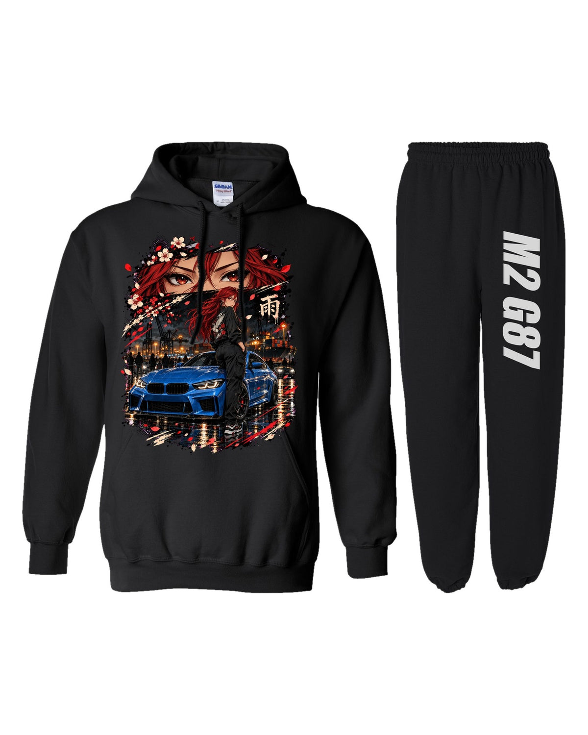 BMW M2 G87 Anime Girl Hoodie + Jogger Set black hoodie and sweatpants