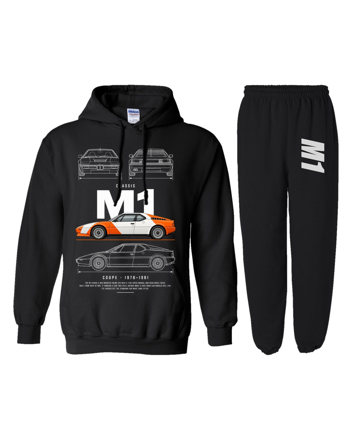 BMW M1 Blueprint Hoodie + Jogger Set black hoodie and sweatpants