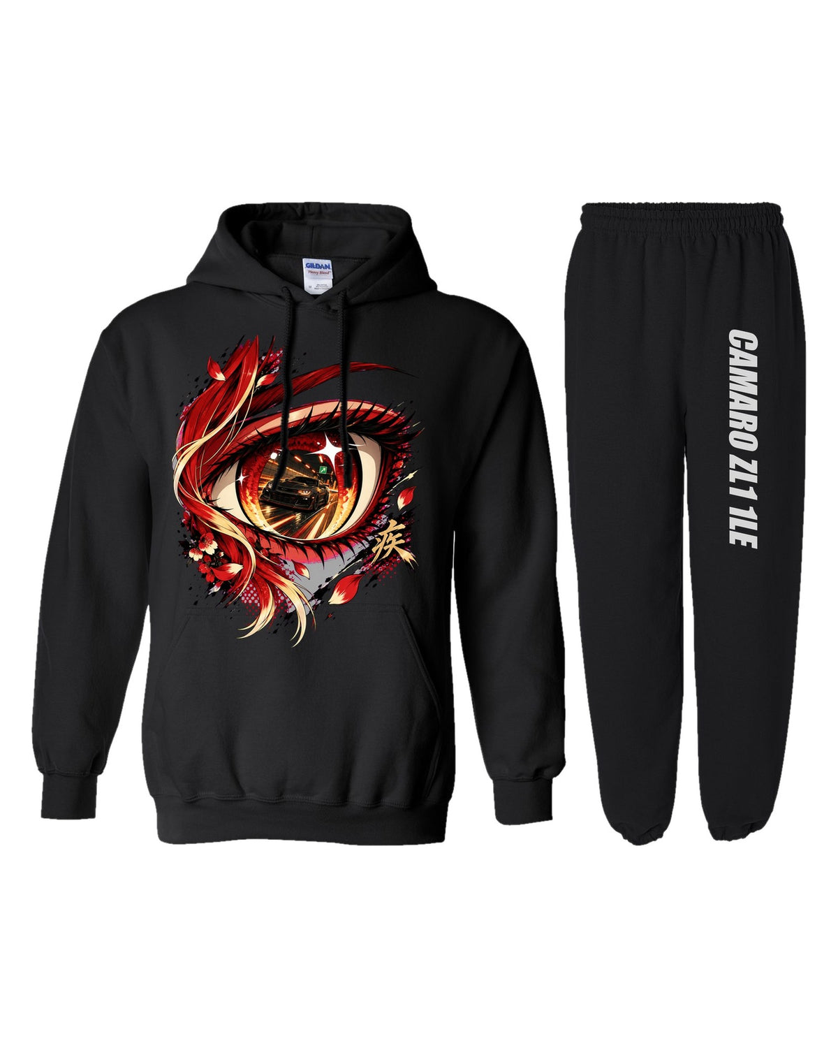 Chevrolet Camaro ZL1 1LE Anime Girl Hoodie + Jogger Set black hoodie and sweatpants