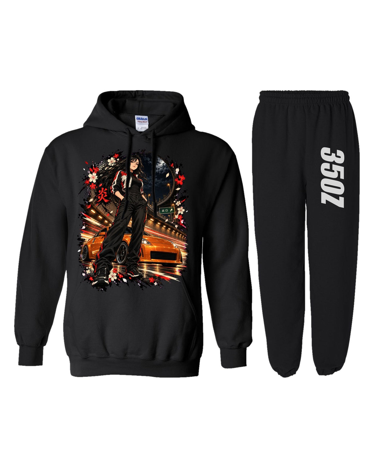 Nissan 350Z Anime Girl Hoodie + Jogger Set black hoodie and sweatpants