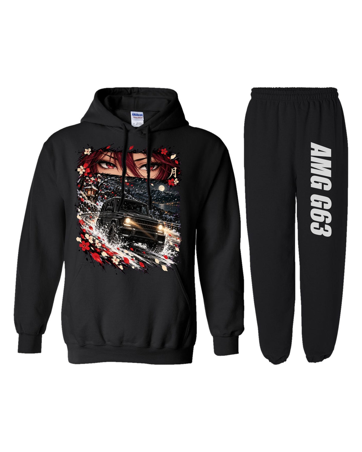 Mercedes AMG G63 Anime Girl Hoodie + Jogger Set black hoodie and sweatpants