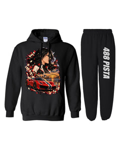 Ferrari 488 Pista Anime Girl Hoodie + Jogger Set black hoodie and sweatpants