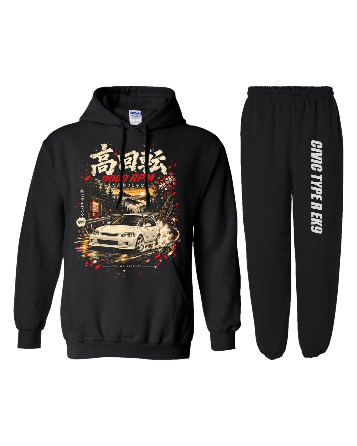 Honda Civic Type R EK9 Dream Car Hoodie + Jogger Set black hoodie and sweatpants