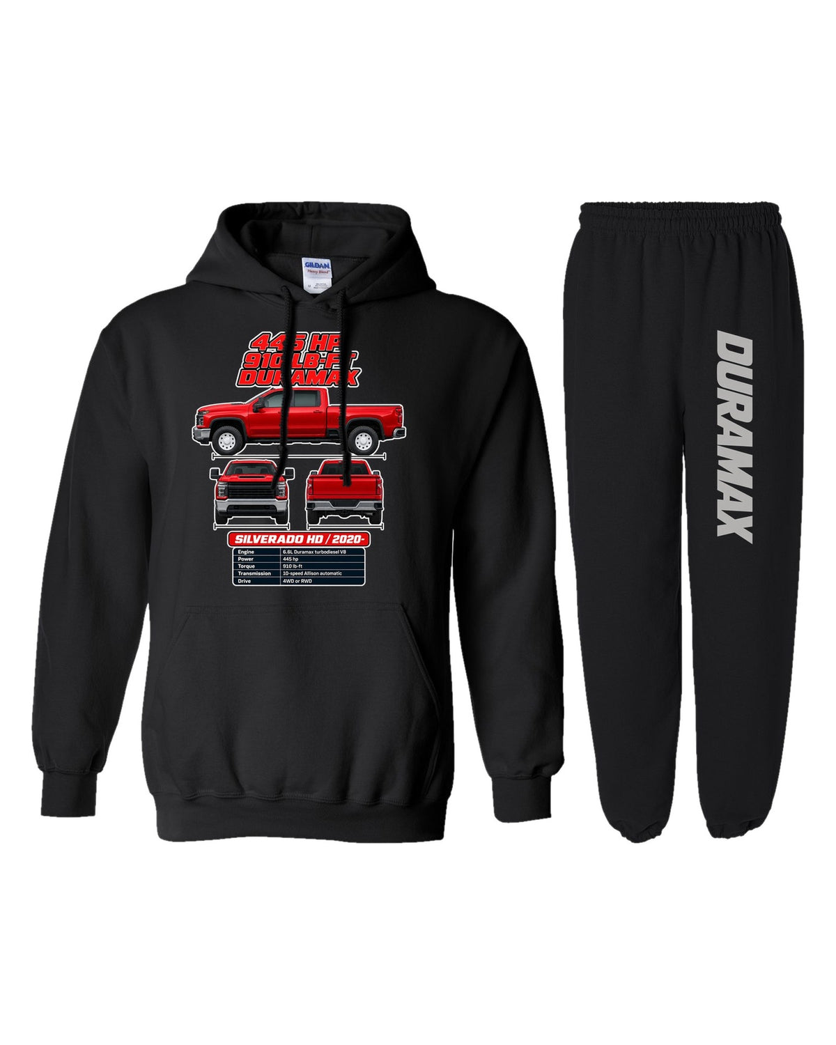 Chevrolet Silverado HD Spec Sheet Hoodie + Jogger Set black hoodie and sweatpants