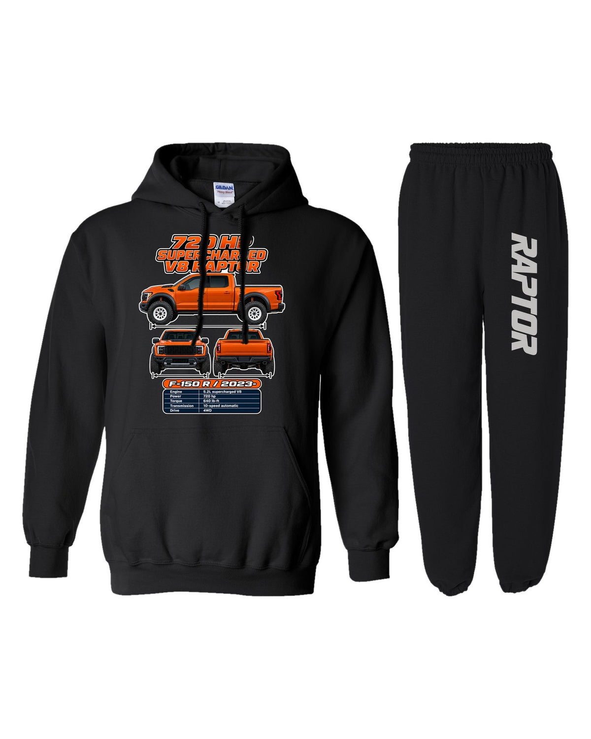 Ford F150 Raptor R Spec Sheet Hoodie + Jogger Set black hoodie and sweatpants