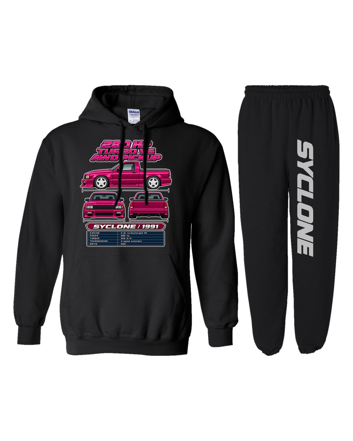 GMC Syclone Spec Sheet Hoodie + Jogger Set black hoodie and sweatpants