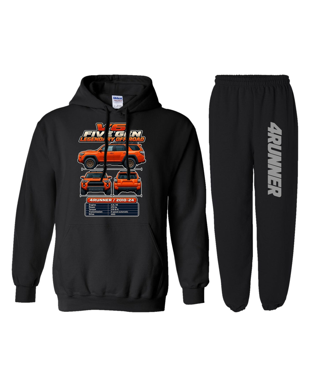Toyota 4RUNNER TRD Spec Sheet Hoodie + Jogger Set black hoodie and sweatpants