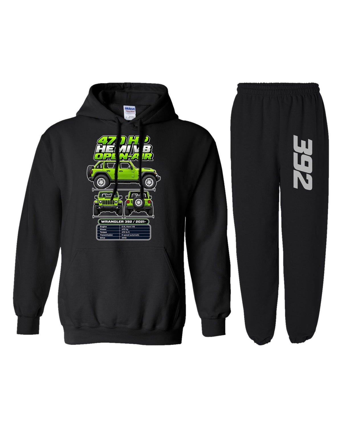Jeep Wrangler 392 Spec Sheet Hoodie + Jogger Set black hoodie and sweatpants