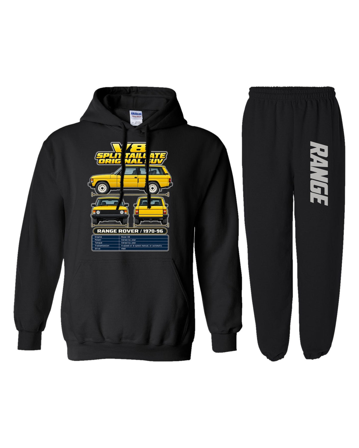 Range Rover Classic Spec Sheet Hoodie + Jogger Set black hoodie and sweatpants