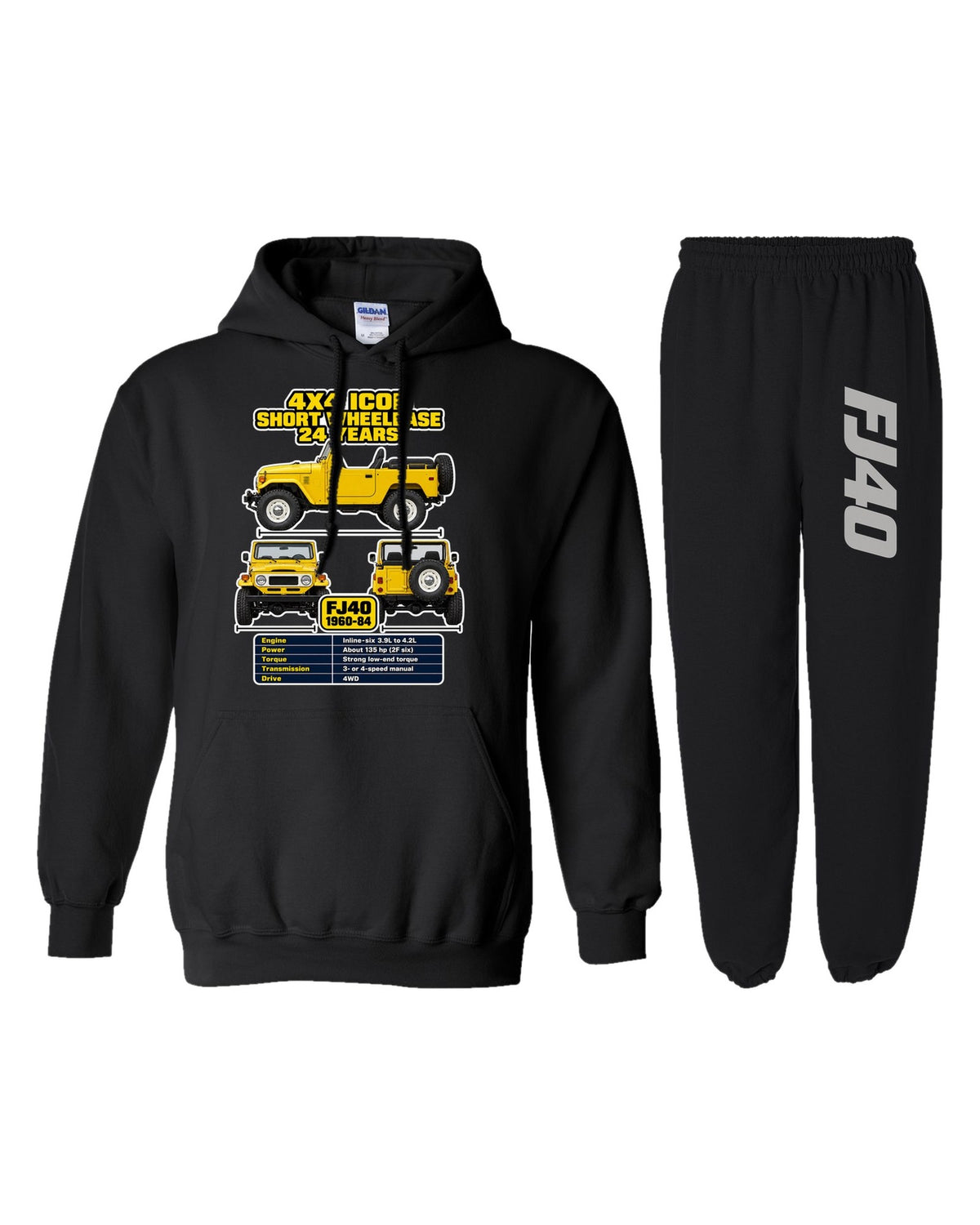 Toyota FJ40 Spec Sheet Hoodie + Jogger Set black hoodie and sweatpants