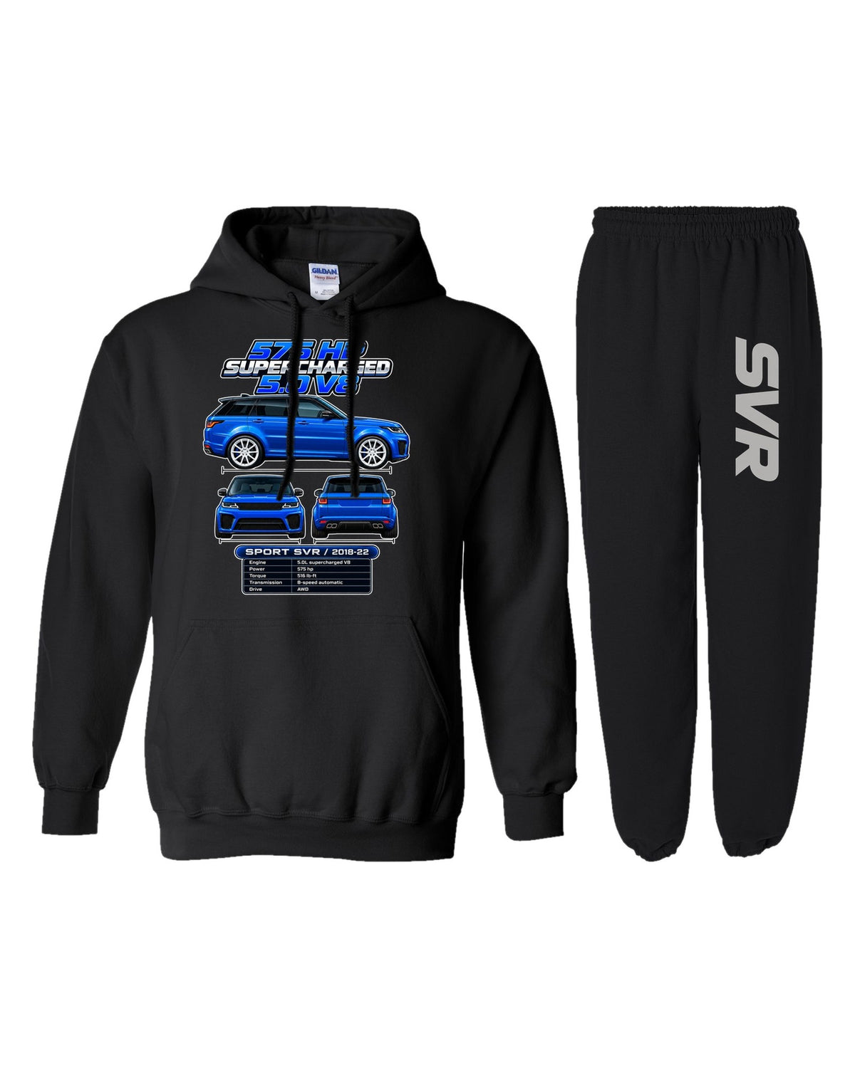 Range Rover Sport SVR Spec Sheet Hoodie + Jogger Set black hoodie and sweatpants