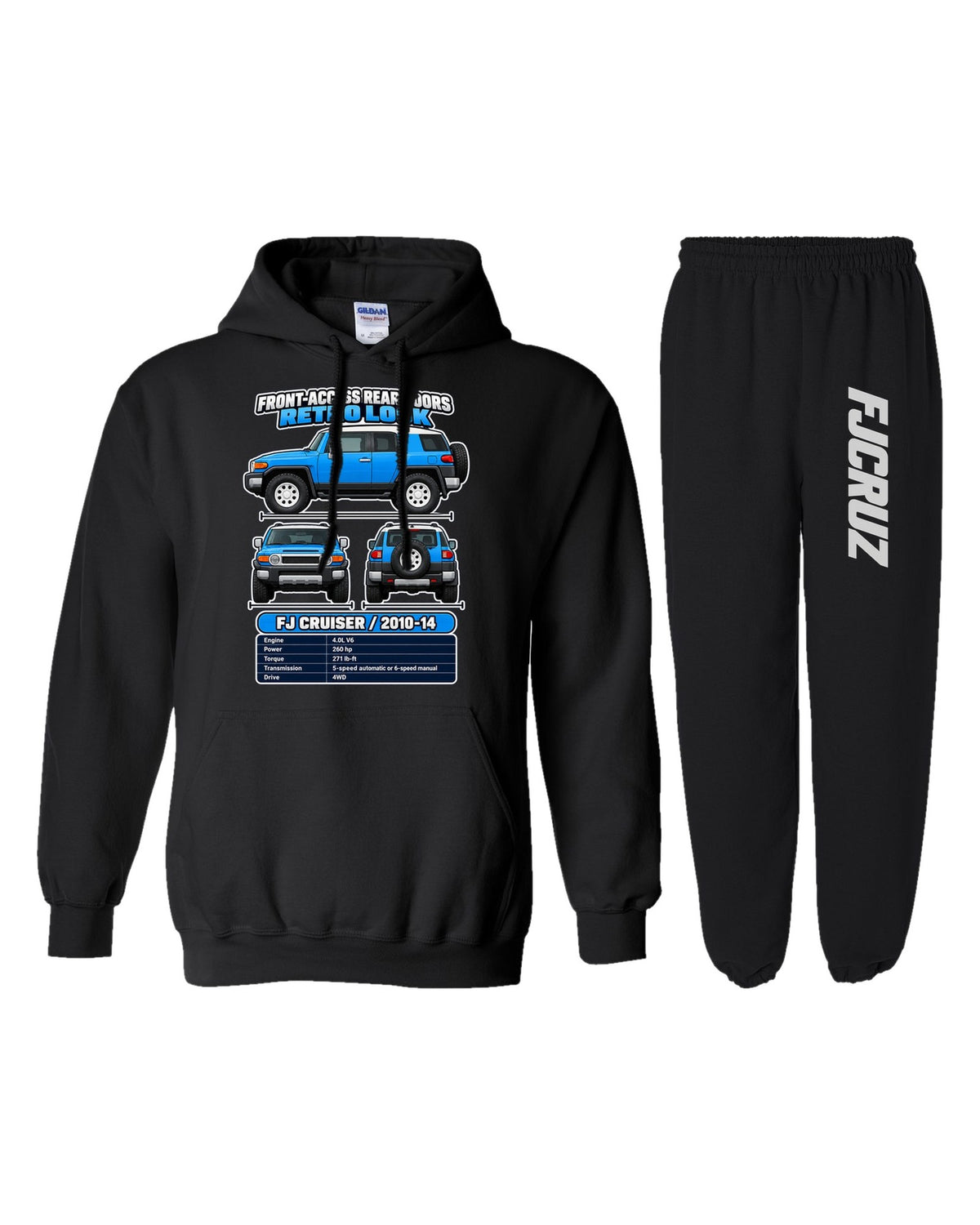 Toyota FJ Cruiser Spec Sheet Hoodie + Jogger Set black hoodie and sweatpants