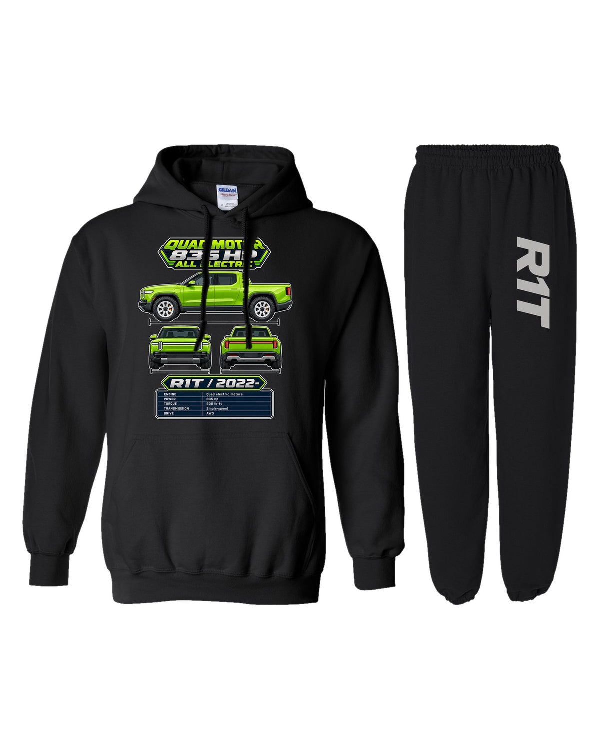 Rivian R1T Spec Sheet Hoodie + Jogger Set black hoodie and sweatpants