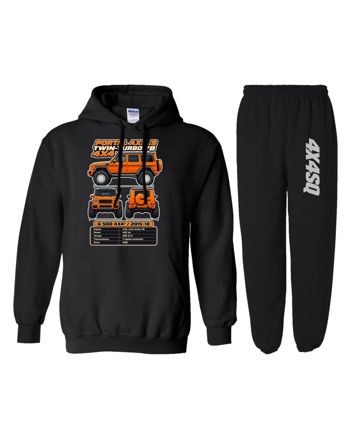 Mercedes G500 4X4 Squared Spec Sheet Hoodie + Jogger Set black hoodie and sweatpants