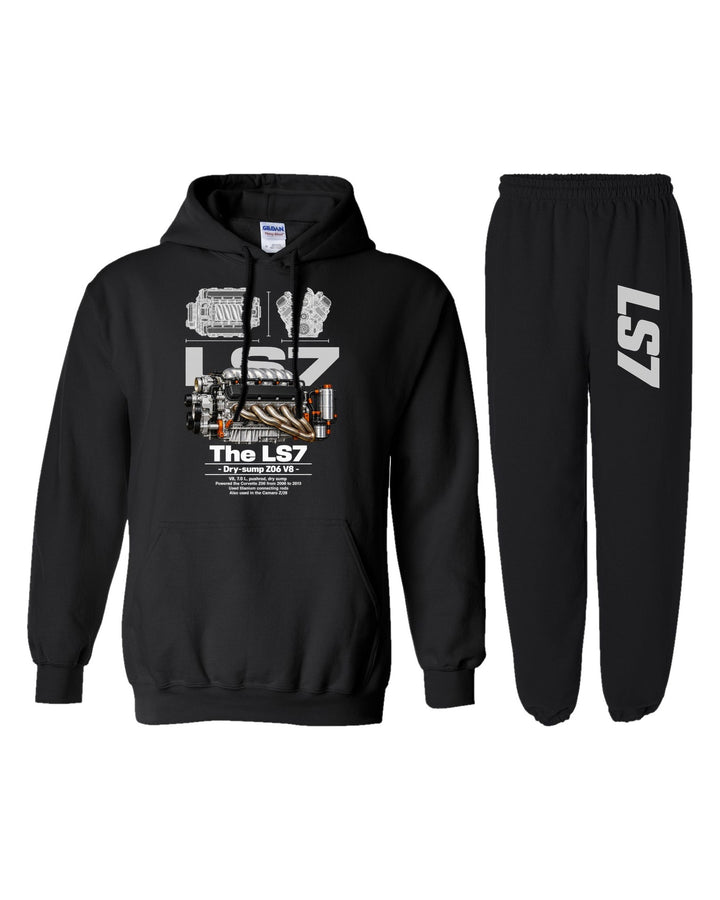 LS7 Engine Hoodie + Jogger Set black hoodie and sweatpants