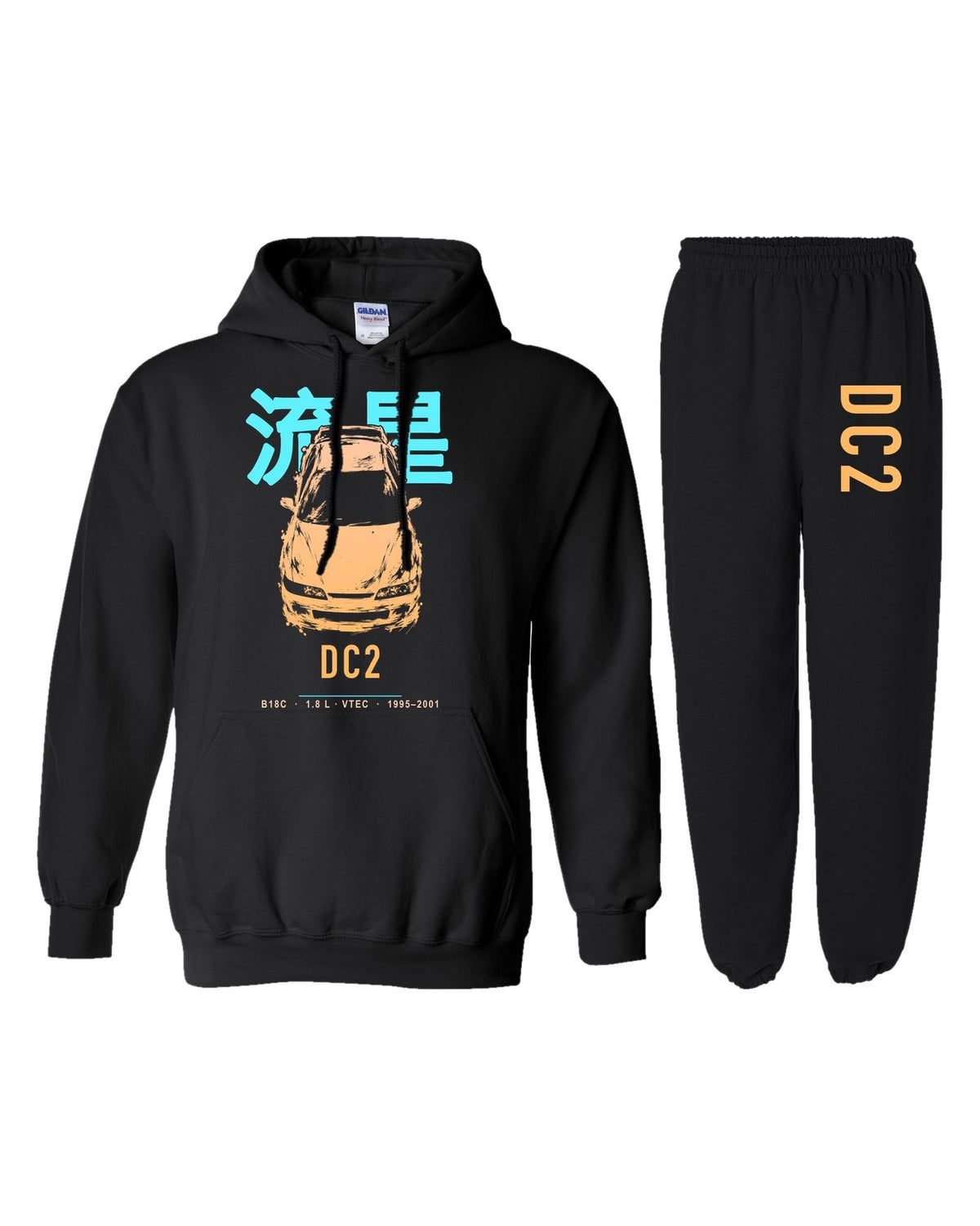 DC2 Chassis Code Hoodie + Jogger Set black hoodie and sweatpants