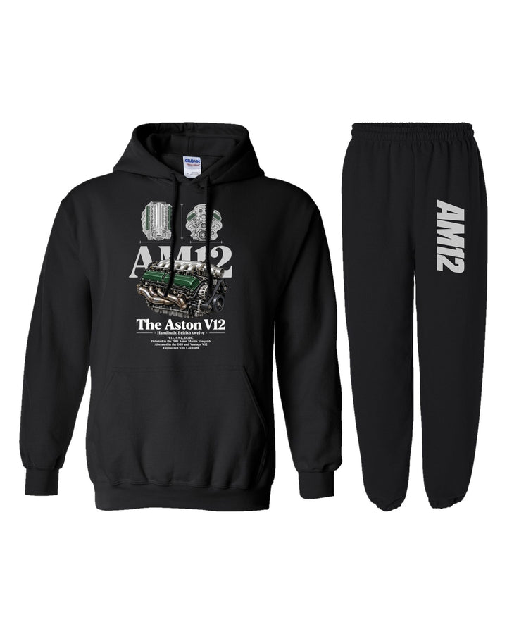Aston Martin V12 Engine Hoodie + Jogger Set black hoodie and sweatpants