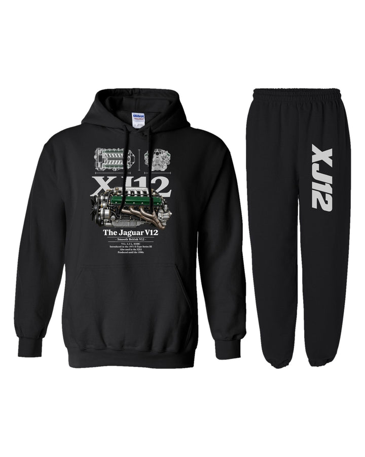 Jaguar V12 Engine Hoodie + Jogger Set black hoodie and sweatpants