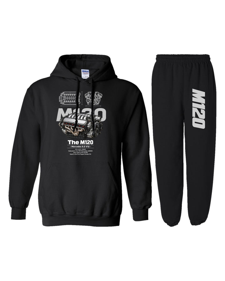 Mercedes M120 Engine Hoodie + Jogger Set black hoodie and sweatpants