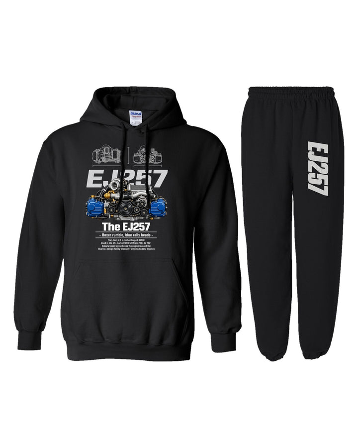 EJ257 Engine Hoodie + Jogger Set black hoodie and sweatpants