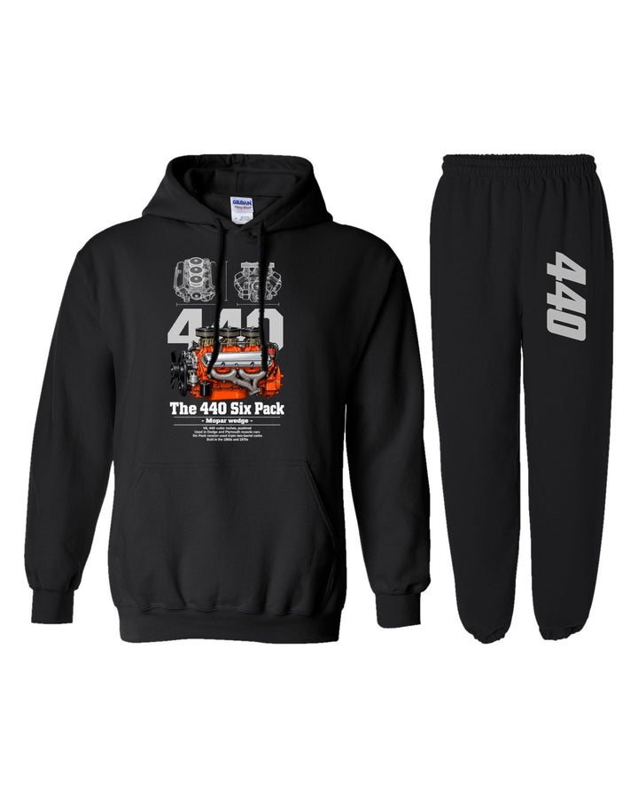 Chrysler 440 Engine Hoodie + Jogger Set black hoodie and sweatpants