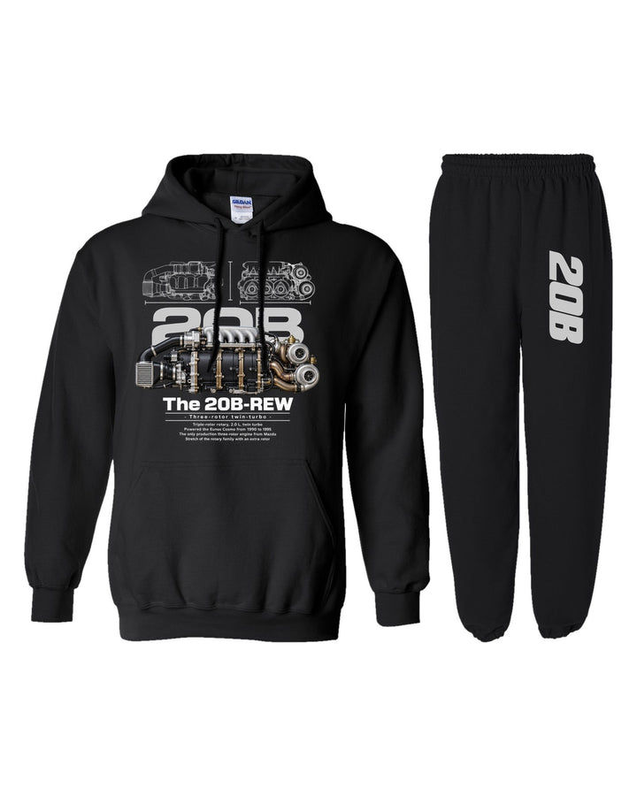 20B-REW Engine Hoodie + Jogger Set black hoodie and sweatpants