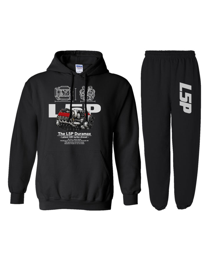 Duramax L5P Engine Hoodie + Jogger Set black hoodie and sweatpants
