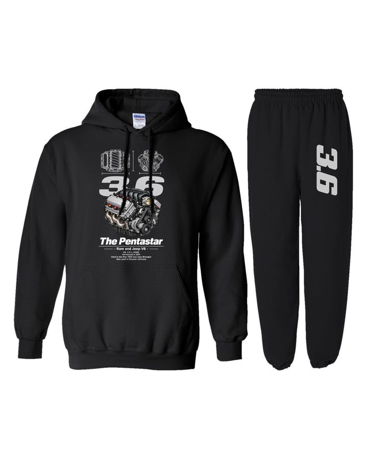 Pentastar 3 6 Engine Hoodie + Jogger Set black hoodie and sweatpants