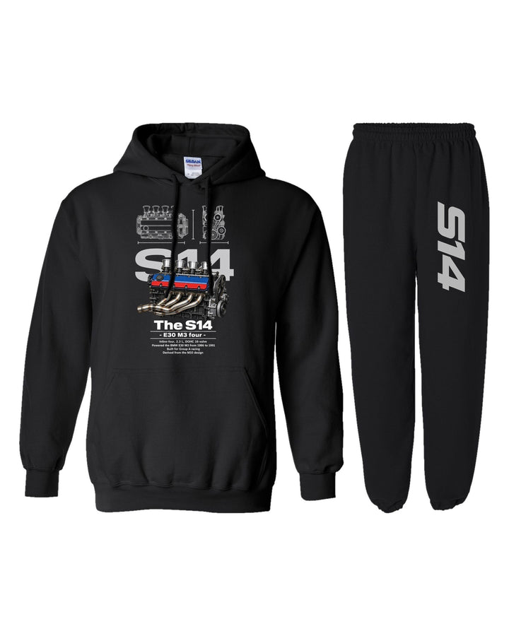 BMW S14 Engine Hoodie + Jogger Set black hoodie and sweatpants