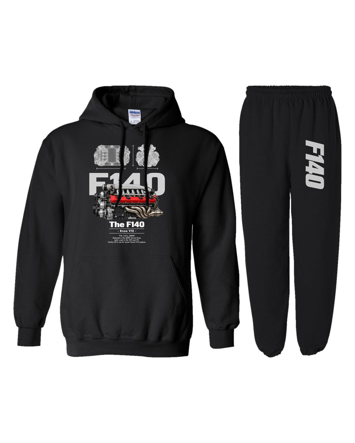 Ferrari F140 Engine Hoodie + Jogger Set black hoodie and sweatpants