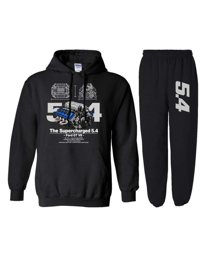 Ford 5 4 Supercharged Engine Hoodie + Jogger Set black hoodie and sweatpants
