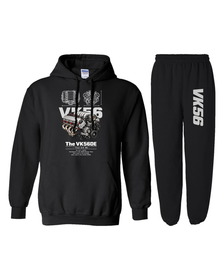 Nissan VK56DE Engine Hoodie + Jogger Set black hoodie and sweatpants