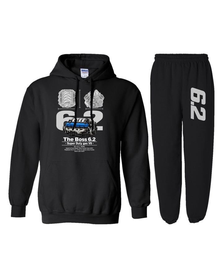 Ford Boss 6 2 Engine Hoodie + Jogger Set black hoodie and sweatpants