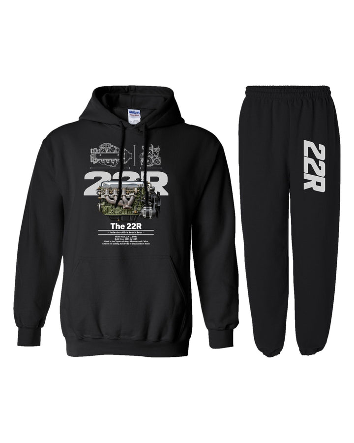22R Engine Hoodie + Jogger Set black hoodie and sweatpants