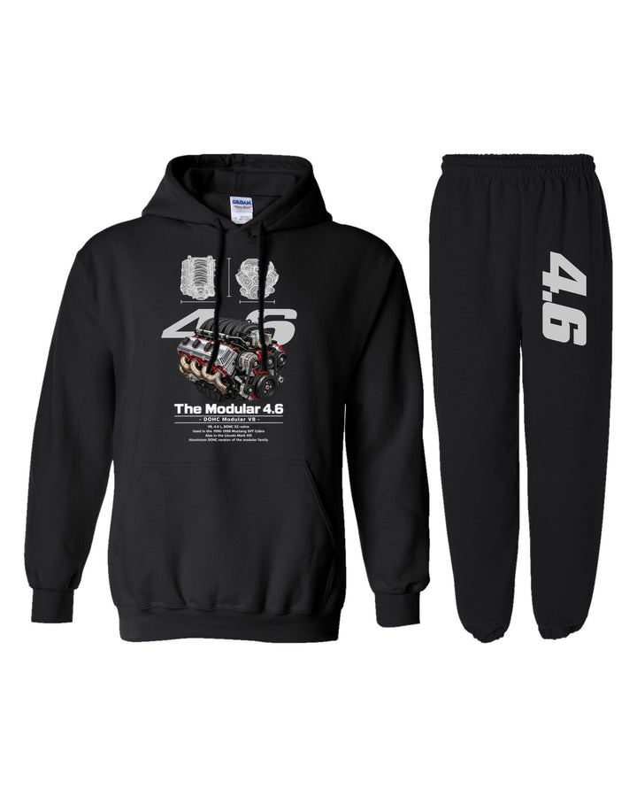 Ford Modular 4 6 Engine Hoodie + Jogger Set black hoodie and sweatpants