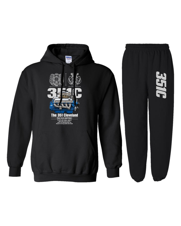 Ford 351 Cleveland Engine Hoodie + Jogger Set black hoodie and sweatpants