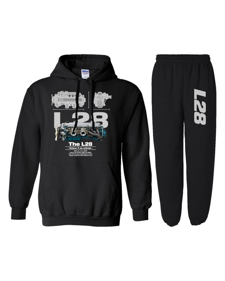 L28 Engine Hoodie + Jogger Set black hoodie and sweatpants