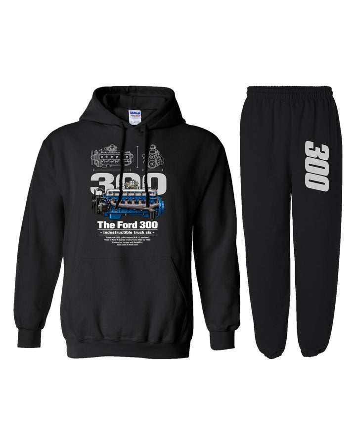 Ford 300 Inline Six Engine Hoodie + Jogger Set black hoodie and sweatpants