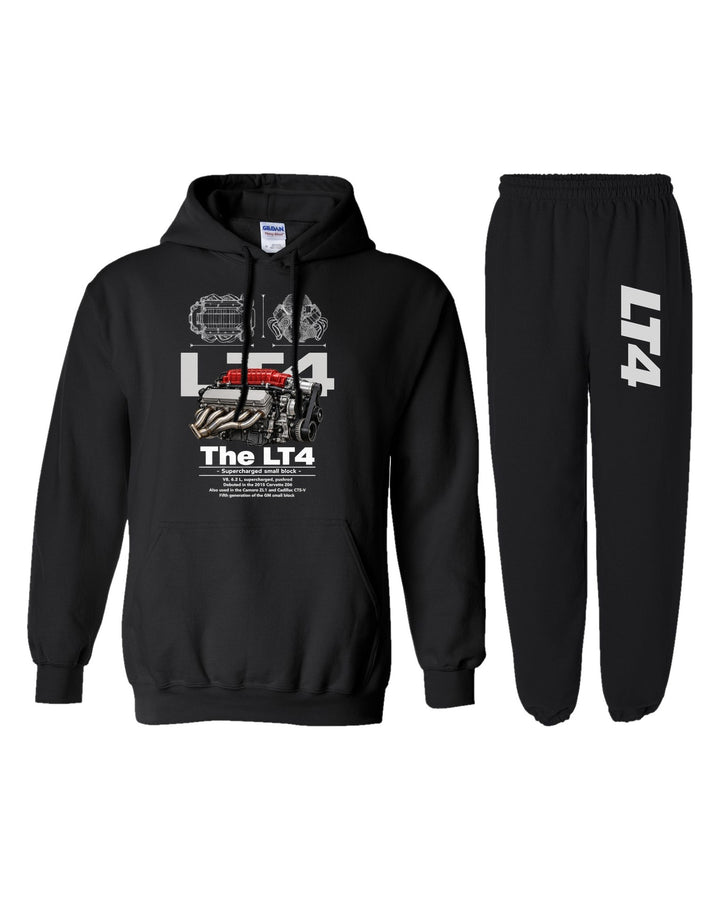 LT4 Engine Hoodie + Jogger Set black hoodie and sweatpants