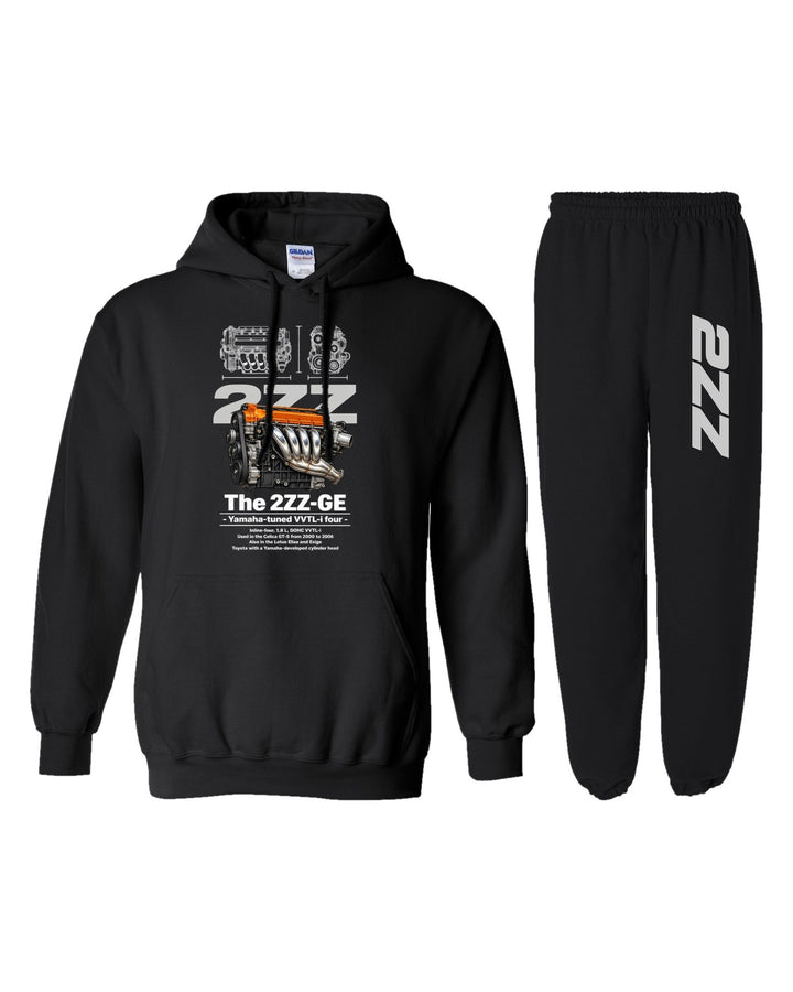 2ZZ-GE Engine Hoodie + Jogger Set black hoodie and sweatpants