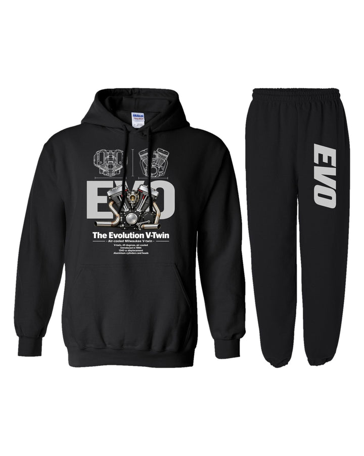 Harley Evolution Engine Hoodie + Jogger Set black hoodie and sweatpants