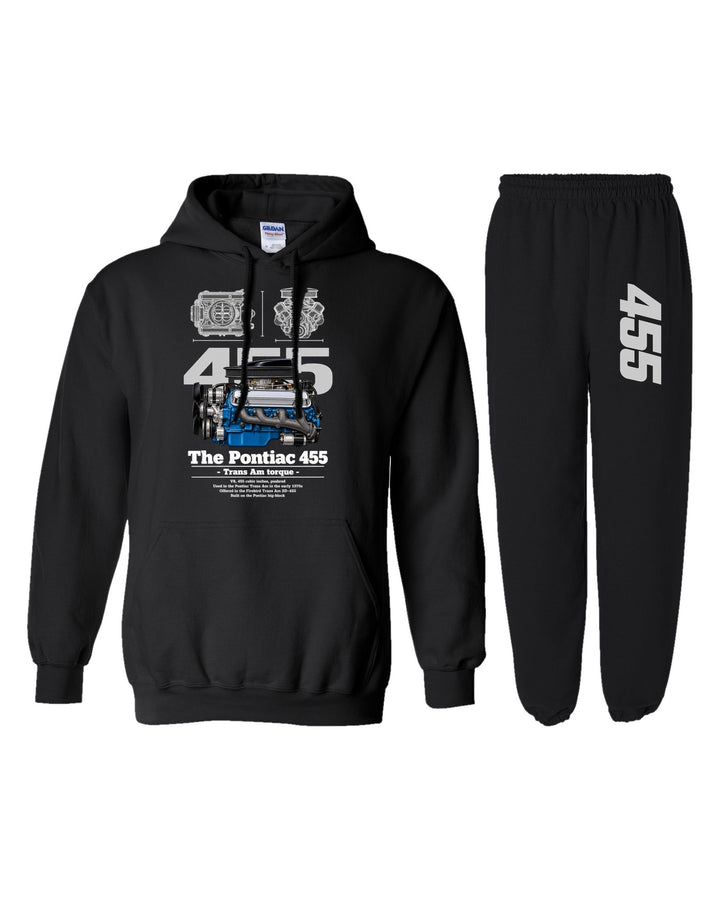 Pontiac 455 Engine Hoodie + Jogger Set black hoodie and sweatpants