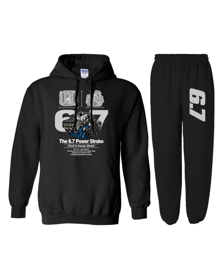 Power Stroke 6 7 Engine Hoodie + Jogger Set black hoodie and sweatpants