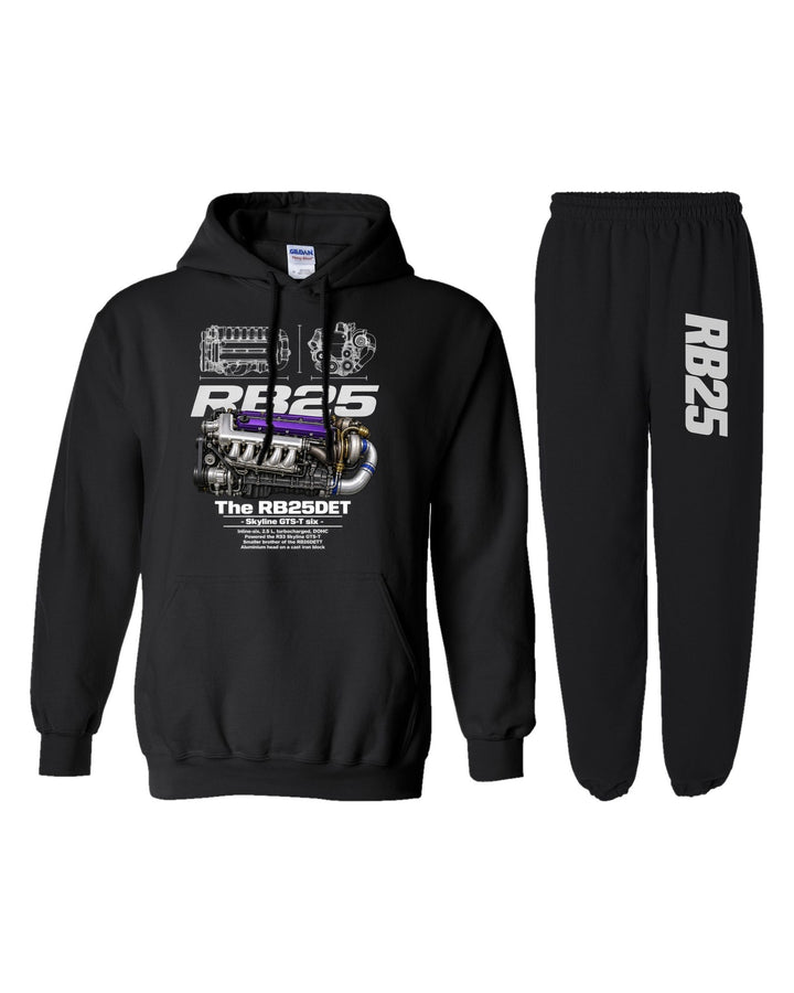 RB25DET Engine Hoodie + Jogger Set black hoodie and sweatpants